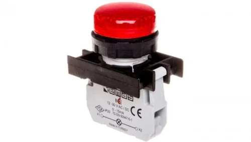 Emas B060XK Plastik LED'li 12-30V AC/DC Kırmızı 22 mm Sinyal - 1