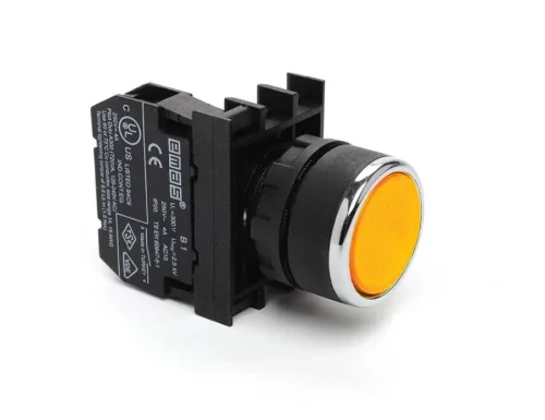 Emas B100DS Plastik 1NO Yaylı Düz Sarı 22 mm Buton - 1