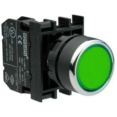 Emas B101DY Plastik 2NO Yaylı Düz Yeşil 22 mm Buton - 1