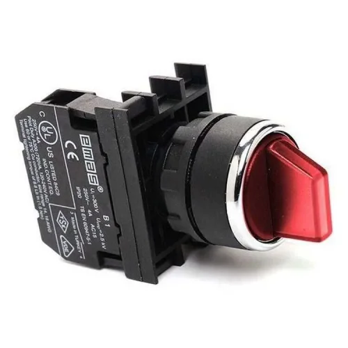 Emas B101SL30K Plastik 2NO (II-0-I) 60° Seçici Kalıcı Işıklı Kırmızı 22 mm Buton - 1