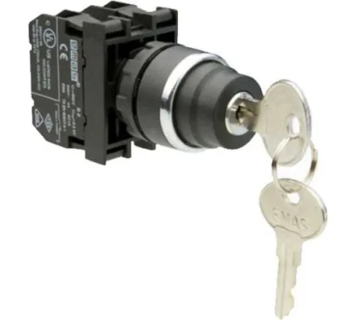 Emas B102AC20 Plastik 1NO+1NC (0-I) 60° Anahtarlı Kalıcı Tüm Pozisyonlarda Anahtarı Çıkan 22 mm Buton - 1