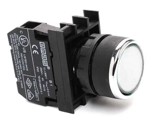 Emas B102DB Plastik 1NO+1NC Yaylı Düz Beyaz 22 mm Buton - 1