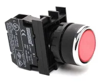 Emas B102DK Plastik 1NO+1NC Yaylı Düz Kırmızı 22 mm Buton - 1