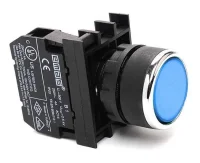 Emas B102DM Plastik 1NO+1NC Yaylı Düz Mavi 22 mm Buton 