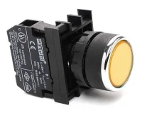 Emas B102DS Plastik 1NO+1NC Yaylı Düz Sarı 22 mm Buton 