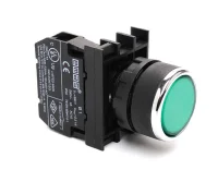 Emas B102DY Plastik 1NO+1NC Yaylı Düz Yeşil 22 mm Buton 