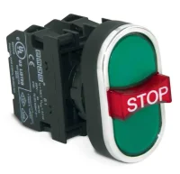 Emas B121B30YY Plastik 1NO+1NC+1NO Üçlü 1 Çıkık Stop Yeşil-Yeşil 22 mm Buton 