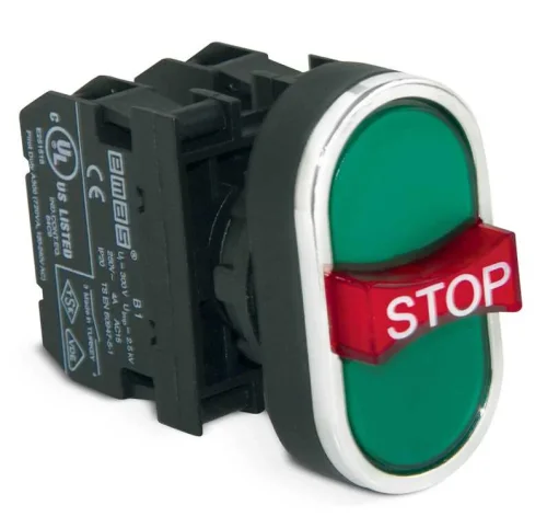 Emas B121B30YY Plastik 1NO+1NC+1NO Üçlü 1 Çıkık Stop Yeşil-Yeşil 22 mm Buton - 1