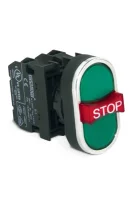 Emas B121B30YYOK Plastik 1NO+1NC+1NO Üçlü 1 Çıkık Stop Yeşil-Yeşil (Ok) İşareti Baskılı 22 mm Buton - 1