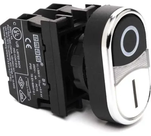 Emas B132K20HB Plastik Ba9S Duylu 1NO+1NC Çiftli Düz Siyah-Beyaz 22 mm Buton - 1
