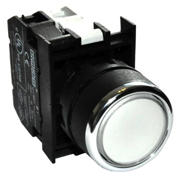 Emas B152DB Plastik LED'li 1NO+1NC 12-30V AC/DC Yaylı Düz Beyaz 22 mm Buton - 1