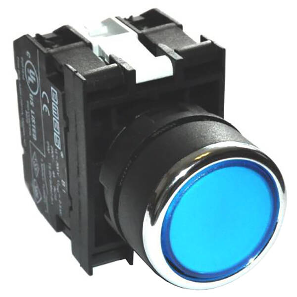 Emas B172DM Plastik LED'li 1NO+1NC 12-30V AC/DC Yaylı Düz Mavi 22 mm Buton - 1