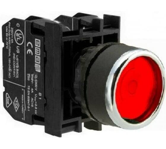 Emas B1K1FK Plastik LED'li 2NO 100-230V AC Yaylı Kalıcı Kırmızı 22 mm Buton - 1