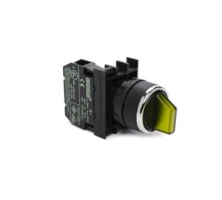 Emas B1S1SL30S Plastik LED'li 2NO 100-230V AC (II-0-I) 60° Seçici Kalıcı Işıklı Sarı 22 mm Buton - 1
