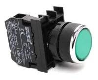 Emas B200DY Plastik 1NC Yaylı Düz Yeşil 22 mm Buton 