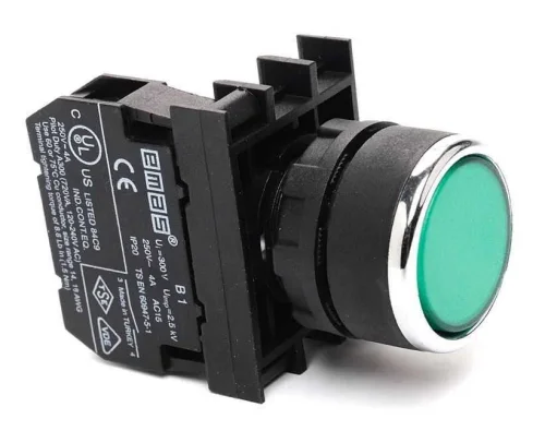 Emas B200DY Plastik 1NC Yaylı Düz Yeşil 22 mm Buton - 1