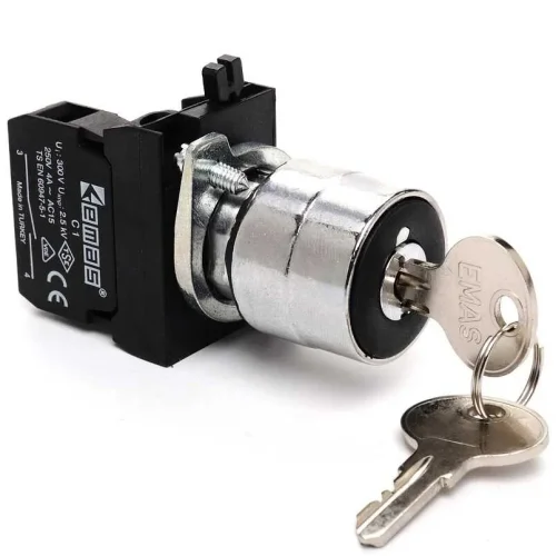 Emas CM100AC30 Metal 1NO (II-0-I) 60° Anahtarlı Kalıcı Tüm Pozisyonlarda Anahtarı Çıkan 22 mm Buton - 1