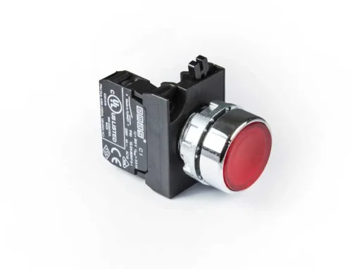 Emas CM100DK Metal 1NO Yaylı Düz Kırmızı 22 mm Buton - 1