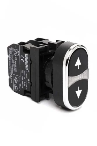 Emas CM101K20HHOK Metal 2NO Çiftli Düz Siyah-Siyah (Ok) İşareti Baskılı 22 mm Buton - 1