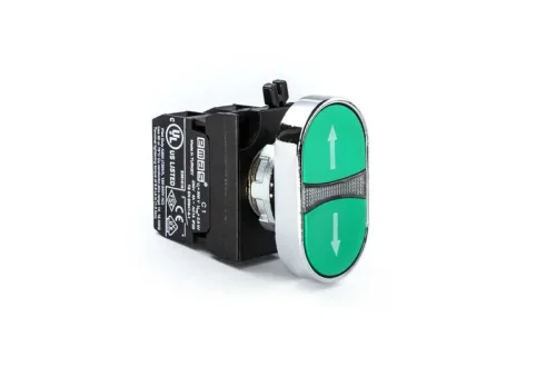 Emas CM101K20YYOK Metal 2NO Çiftli Düz Yeşil-Yeşil (Ok) İşareti Baskılı 22 mm Buton - 1