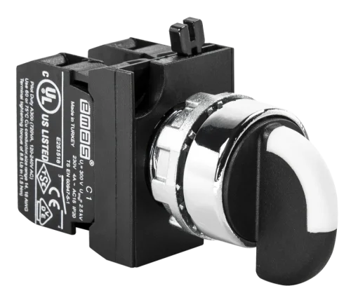 Emas CM151S30 Metal LED'li 2NO 12-30V AC/DC (II-0-I) 60° Seçici Kalıcı 22 mm Buton - 1