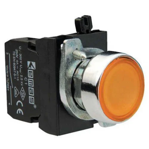 Emas CM182DS Metal LED'li 1NO+1NC 12-30V AC/DC Yaylı Düz 22 mm Buton - 1
