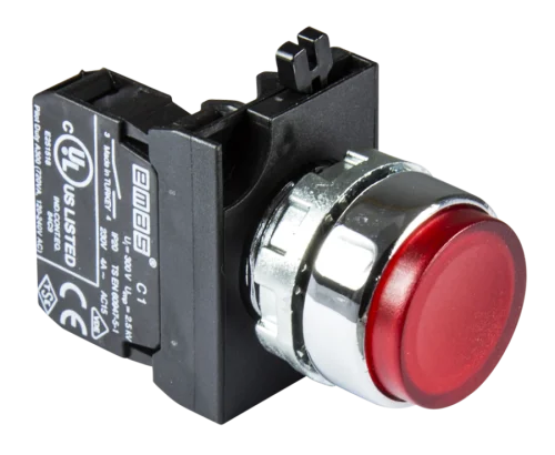 Emas CM260HK Metal LED'li 1NC 12-30V AC/DC Yaylı Çıkık Kırmızı 22 mm Buton - 1