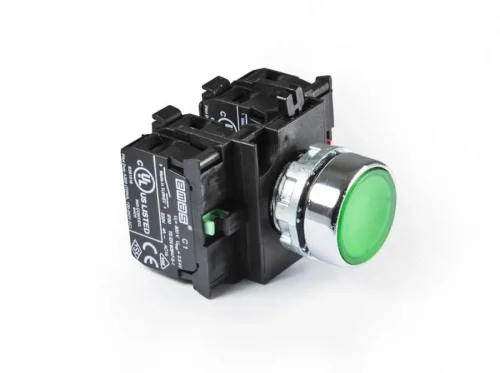 Emas CM305DY Metal 2NO+2NC Yaylı Düz Yeşil 22 mm Buton - 1