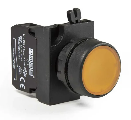 Emas CP100DS Plastik 1NO Yaylı Düz Sarı 22 mm Buton - 1