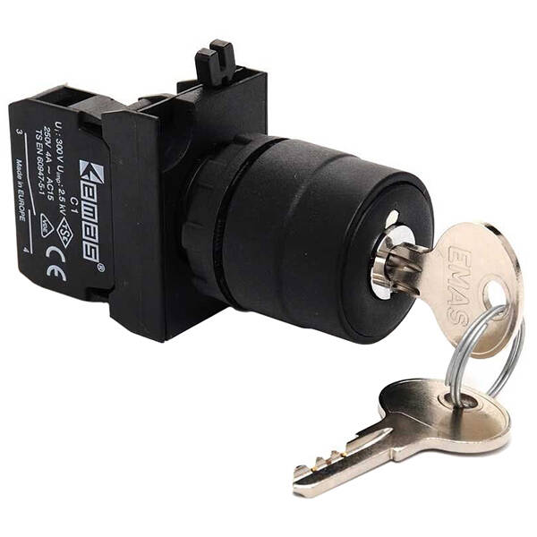 Emas CP200AC30 Plastik 1NC (II-0-I) 60° Anahtarlı Kalıcı Tüm Pozisyonlarda Anahtarı Çıkan Siyah-Beyaz 22 mm Buton - 1