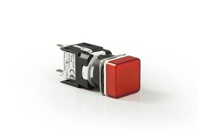 Emas D060KXK Plastik LED'li 12-30V AC/DC Kare Kırmızı 16 mm Sinyal - 1