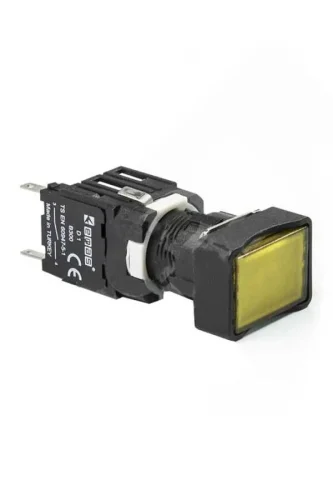 Emas D102DDS Plastik 1NO+1NC Yaylı Dikdörtgen Düz Sarı 16 mm Buton - 1