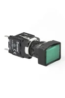 Emas D102DDY Plastik 1NO+1NC Yaylı Dikdörtgen Düz Yeşil 16 mm Buton 