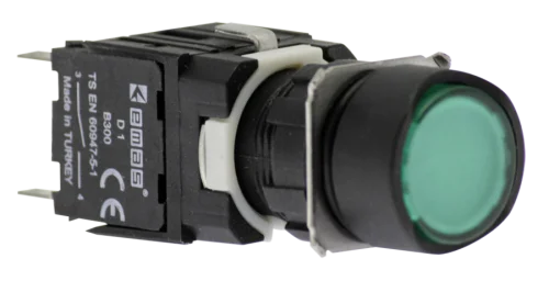 Emas D192YDY Plastik LED'li 1NO+1NC 12-30V AC/DC Yaylı Yuvarlak Düz Yeşil 16 mm Buton - 1