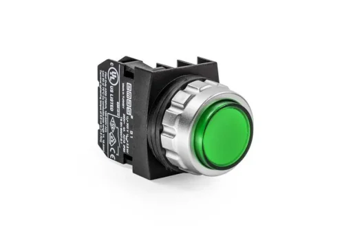 Emas H100HY Plastik 1NO Yaylı Çıkık Yeşil 30 mm Buton - 1