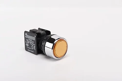 Emas KB14DS Plastik 1NO+1NC Yaylı Düz Sarı 22 mm Buton - 1