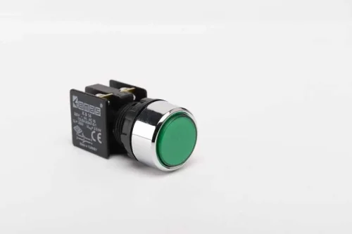 Emas KB14DY Plastik 1NO+1NC Yaylı Düz Yeşil 22 mm Buton - 1