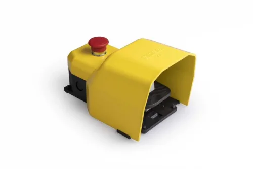 Emas PDKA11GX28 Metal Korumalı 2*(1NO+1NC) Taşıma Kol Delikli İki Kademeli Resetli (Acil Stop'lu) Tekli Sarı Plastik Pedal - 1