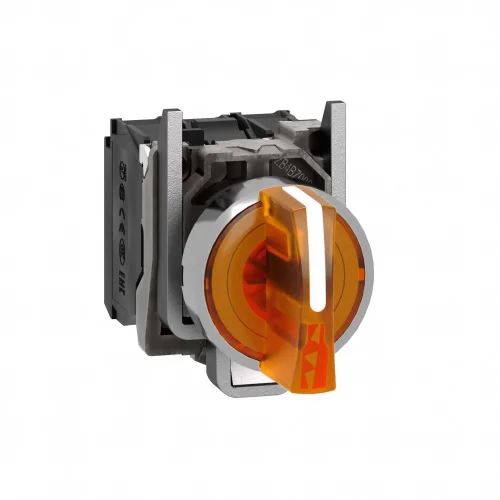 Schneider Electric XB4BK135B5 Harmony XB4 Mandal Buton Ø22 3 Konumlu LED'li 24V AC/DC 1NA+1NK Turuncu - 1