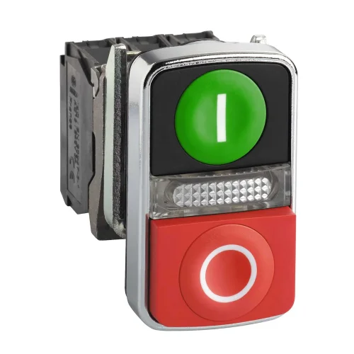 Schneider Electric XB4BW73731B5 Harmony XB4 Sıva Altı Çiftli, yaylı, (IP66 / IP69K) Ø30 Düz kafalı, I işaretli LED'li 24 V AC/DC Yeşil - 1