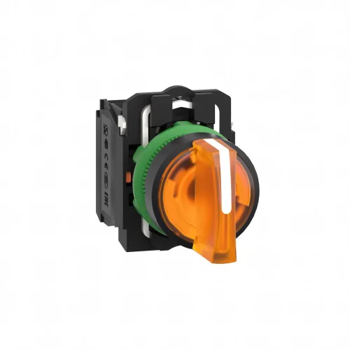 Schneider Electric XB5AK135B5 Harmony XB5 Mandal Buton Ø22 3 Konumlu LED'li 24V AC/DC 1NA+1NK Turuncu - 1