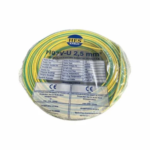 Hes H07V-U 1X2,5 mm² Sarı-Yeşil Renk NYA Kablo - 1