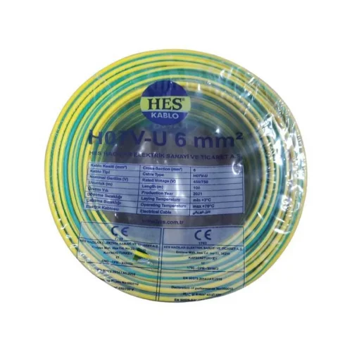 Hes H07V-U 1X6 mm² Sarı-Yeşil Renk NYA Kablo - 1