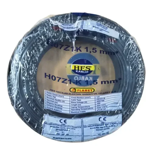 HES H07Z1-K 1,5 mm² Siyah Renk NYAF Halogen Free Kablo - 1