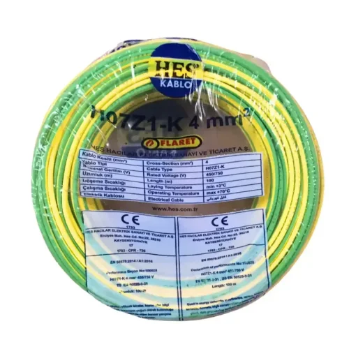 HES H07Z1-K 4 mm² Sarı-Yeşil Renk NYAF Halogen Free Kablo - 1