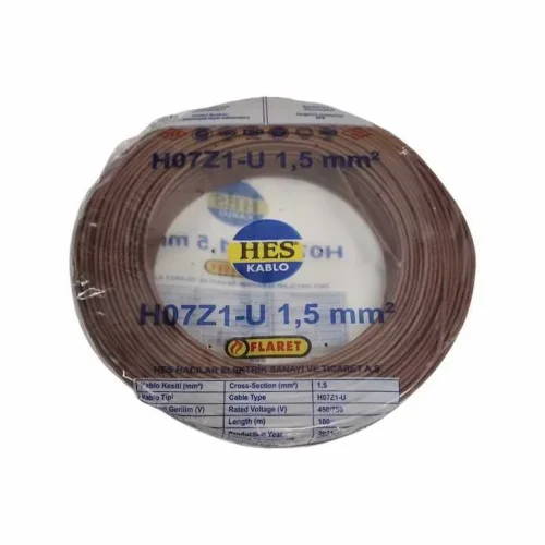HES H07Z1-U 1,5 mm² Kahve Renk NYA Halogen Free Kablo - 1