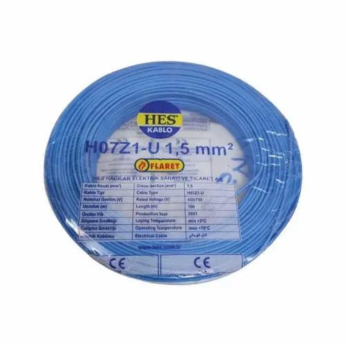 HES H07Z1-U 1,5 mm² Mavi NYA Halogen Free Kablo - 1