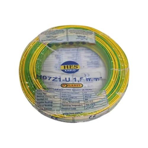 HES H07Z1-U 1,5 mm² Sarı-Yeşil NYA Halogen Free Kablo - 1