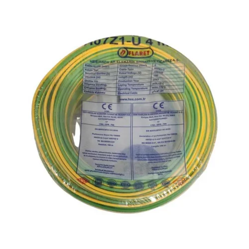 HES H07Z1-U 4 mm² Sarı-Yeşil NYA Halogen Free Kablo - 1