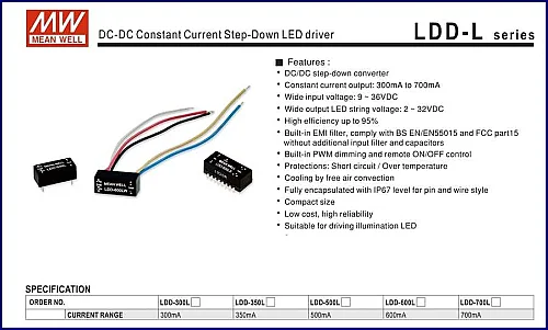 Meanwell Ldd-350L Dc Girişli Sabit Akım Dcdc Led Driver Giriş 9-36VDC Çıkış 2-32VDC 350Ma Step-Down - 4